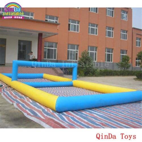 Free air pump sports game volleyball field on beach ,10m long inflatable water volleyball court for entertainment