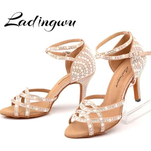 Ladingwu Ballroom Latin Tango Dance Shoes Women Soft Sole High Heels for Women Skin Color Stable Dancing latin dance shoes woman
