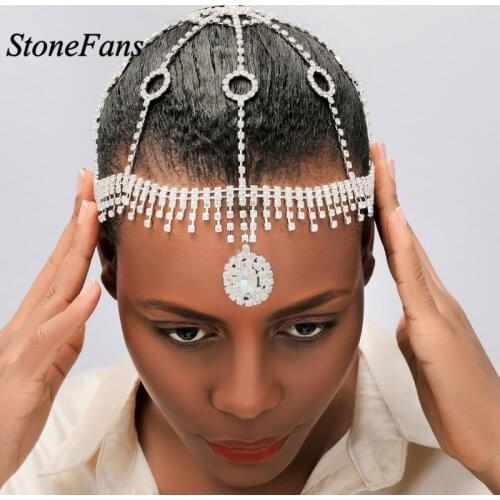 StoneFans Drop Bridal Crystal Rhinestone Jewelry Women Round Dance Crystal Wedding Headpiece Hair Accesories Vintage Flapper Cap