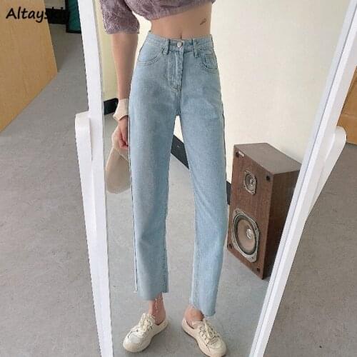 Straight Jeans Women Ankle-length Korean Style Chic Trendy Popular Leisure Tender Basic All-match Denim Streetwear College Ins