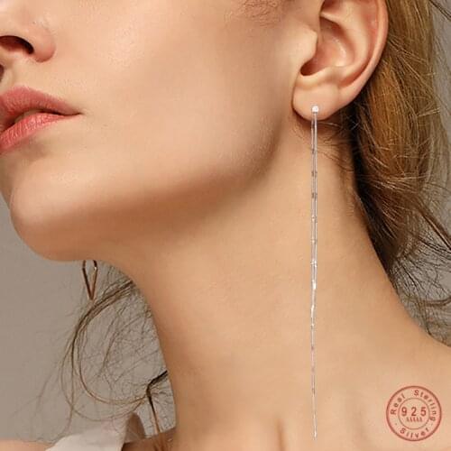 925 Sterling Silver French Style High Quality Tassel Zircon Earrings Women Fashion Wedding Party Jewelry