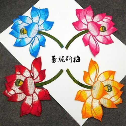 1Pair Beautiful Hot-fix 6Colors Dancing Dress Flower Embroidery Patches Iron on Lace Applique Flower Applique DIY Craft BD0455