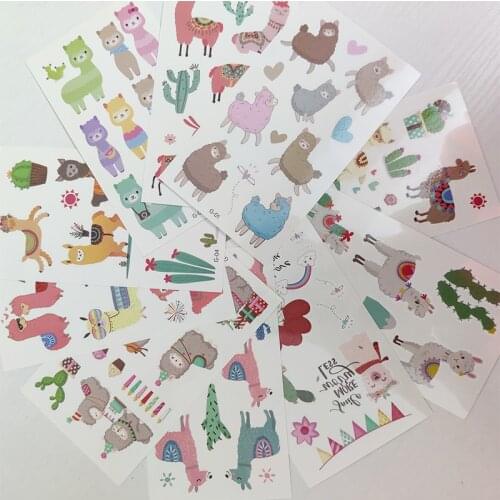 10pc Children Temporary Tatoo Sticker Waterproof Fake Tattoo Cartoon Lovely Alpaca Cactus Tattoos Hand Foot Tatouage Boy Girl