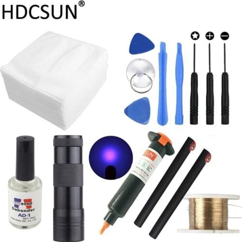 14 in1 LOCA tp-2500 UV Glue +UV curing light+Uv Glue Remover +Cutting Wire+clothes +phone pry tool For LCD Touch Screen Repair