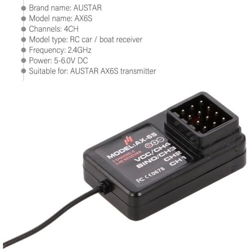 2.4GHz 4CH 5-6.0V DC AX6S Receiver for RC Car Boat AUSTAR AX6S Transmitter
