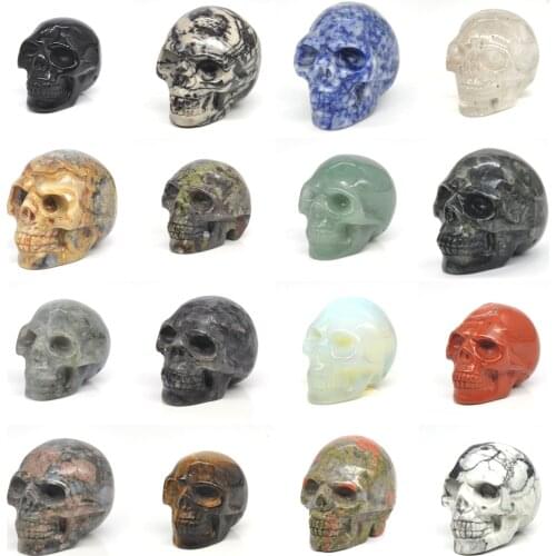 2" Skull Statue Natural Stones Carved Healing Crystals Ornament Reiki Witchcraft Supplies Gemstone Wicca Chakra Home Decoration
