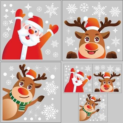 2021 Christmas Wall Stcikers New Year Window Decoration Santa Claus Home Decor PVC Vinyl Wall Decals Fashion House Decoration