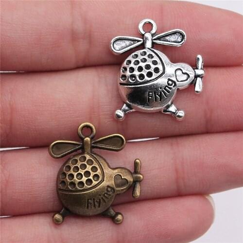 3pcs 24x23mm Charm Helicopters Airplane Charms For Jewelry Making Antique Silver Color Aircraft Charms