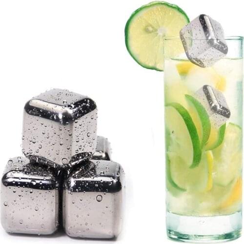 4/6/8PCS Stainless Steel Ice Cubes Reusable Eco-Friendly Chilling Stones Whiskey Wine Food Grade Ice Cube kitchen accessories