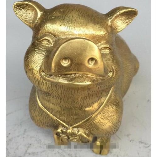 6" Chinese antique bronze brass Qing qianlong mark Zodiac pig Fengshui statue