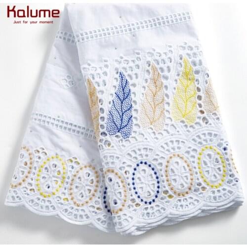 Kalume African Lace Fabric Hole Design Dubai Cotton Lace Fabric Stones Nigerian Swiss Cotton Lace Fabric For Dress Party F2289