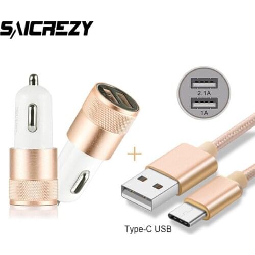 2-Port USB Aluminum Car Charger Adapter Nylon Type C USB Cable for Xiaomi Mi 5 5s 5c 5X A1 6 Plus Mi Note 2 3 Mix 2 Max 2