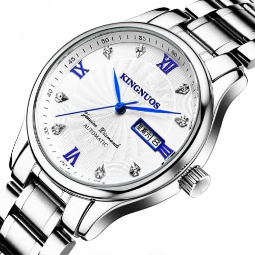 KINGNUOS Mens Watch Automatic Calendar Date Men Quartz Clock 30m Waterproof Scratch resistant Stainless Steel Watchband Watches