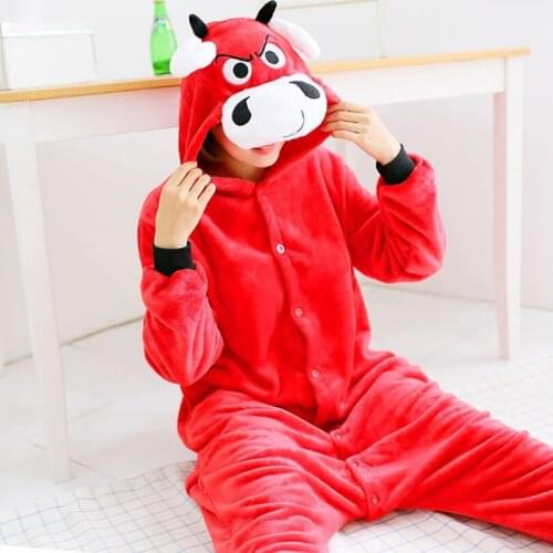 Dropship Adult High Quality Bull OX Kigurumi Onesies Sleepwear Animal Anime Cartoon Pajamas Cosplay Costumes