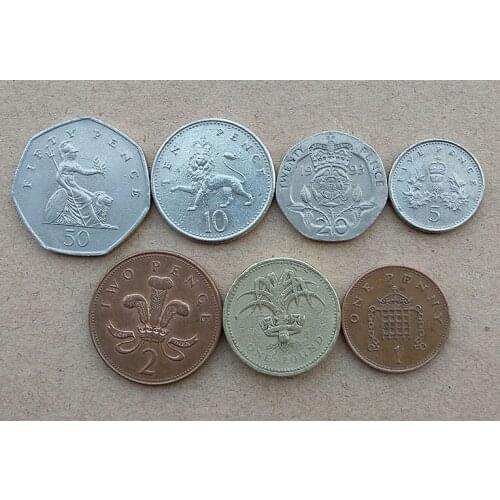UK Set 7 Pieces Coins Old Original Coin Collectible Edition Real Rare Commemorative Random Year