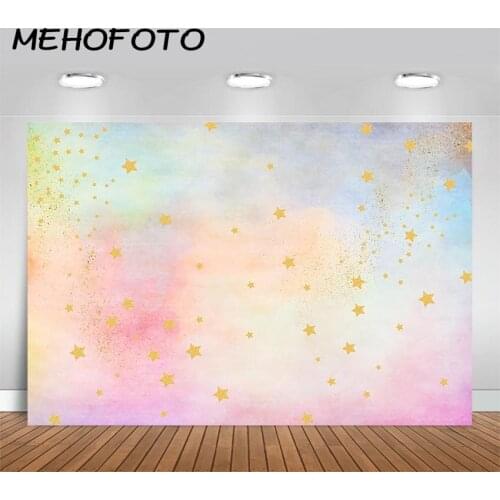 MEHOFOTO Colorful Watercolor Photography Backdrop Pink Blue Little Star Sky Newborn Baby Portrait Background for Photo Studio