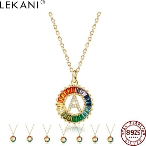 LEKANI Romantic 925 Sterling Silver Pendant Necklaces For Women Girls Rainbow 26 Letters Necklace Anniversary Fine Jewelry Gift
