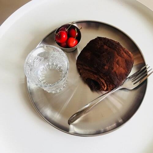 Metal Plate Coffee Tray Cake Serving Tray Stainless Steel Dishes Plates Steak Plates