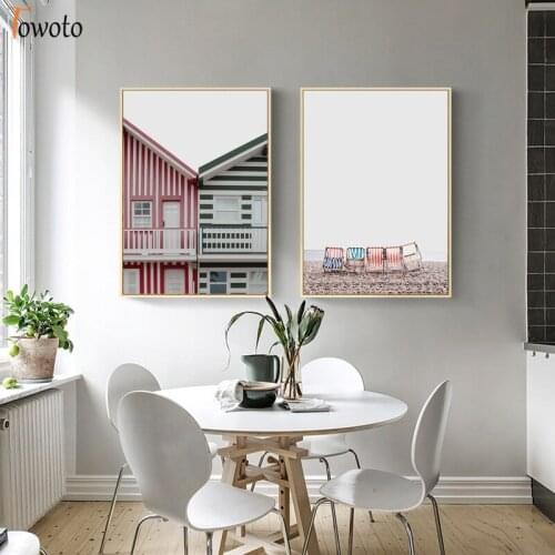 Seascape Canvas Painting Lounge Chair Print Beach Wall Art Nordic Decoration Pictures Coastal Sea View Room Wall Decor Unframed