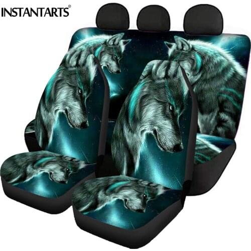 INSTANTARTS Animal Wolf Design Washable Car Seat Covers Fashion Polyester Fabric Front&Rear Car Interior Seat Covers Seat Covers