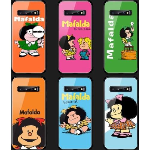 Cartoon cute Mafalda Phone Case Tempered Glass For Samsung S20 Plus S7 S8 S9 S10E Plus Note 8 9 10 Plus A7 2018