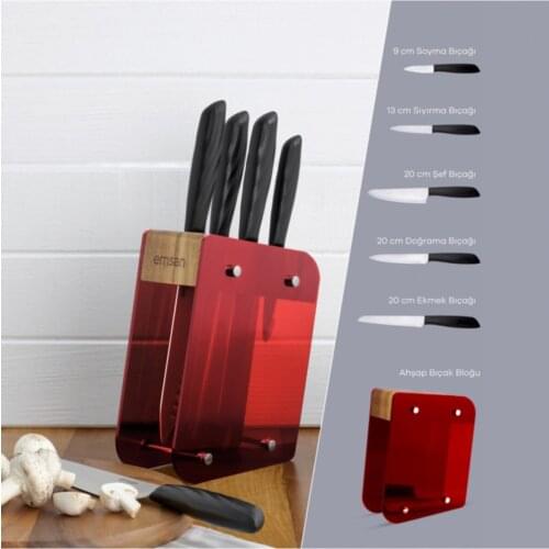 Sandy beach Red 6 Piece Standing Knife Set