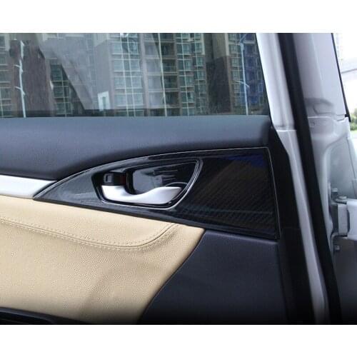 Carbon fiber Car Inner Door Handle Bowl Covers Sticker Trim Interior Decoration For Honda Civic 10th 2016 2017 2018 Accessories