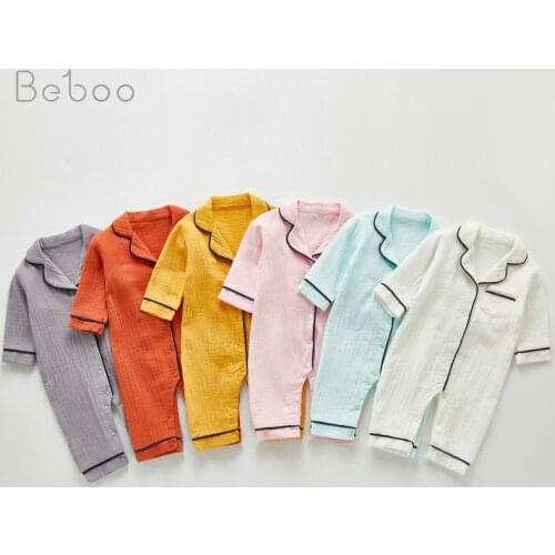 2021 New Baby Pure Color Pajamas Ins Baby Girls Rompers Home Clothes 0-2 Years Long Sleeve Climbing Jumpsuits Newborn Clothing