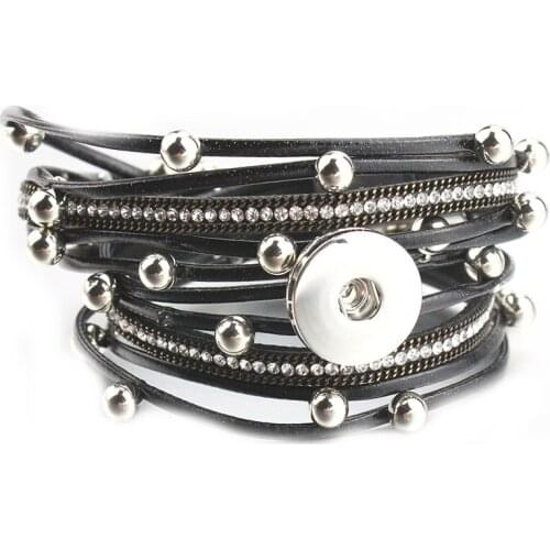 New Snap Button Jewelry Leather 18mm Snap Button Bracelet Punk Multilayer Leather Bracelet Lederen Armband Snaps Jewelry