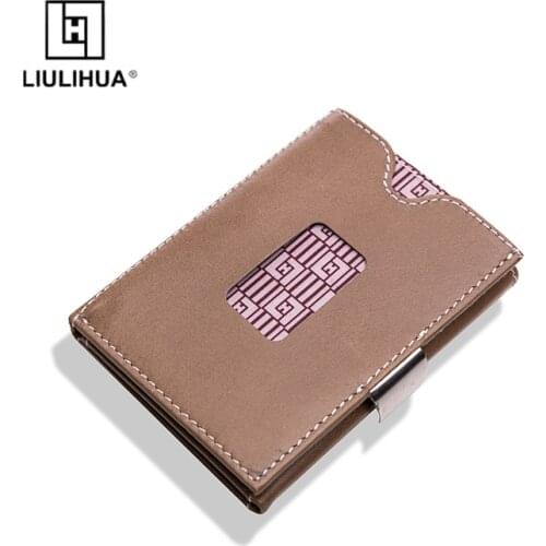 LIULIHUA New Product Trifold Luxury Purse Casual Real Leather Card Holder Man Slim Mini Travel Wallet with Stainless Steel Lock
