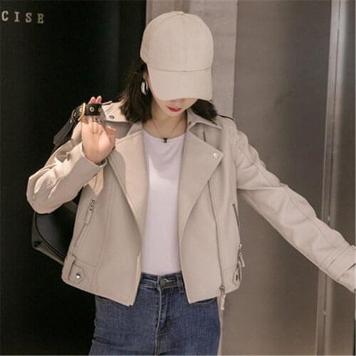 Autumn 2021 Plus Size Solid Zipper Faux PU Leather Motorcycle Biker Jacket Women Streetwear Casual Long Sleeve Short Outerwear