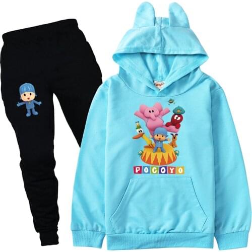 2021 Autumn Winter Pocoyoe Clothes Kids Cotton Hoodies and Pants Sets for Boys Girls Long Sleeve Children Tracksuit Sportsuit