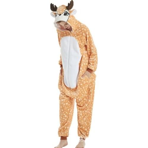 Adult Deer Animal Pajama Sets Women Pyjamas Sleepwear Pijamas Winter Flannel Night Suit 2019