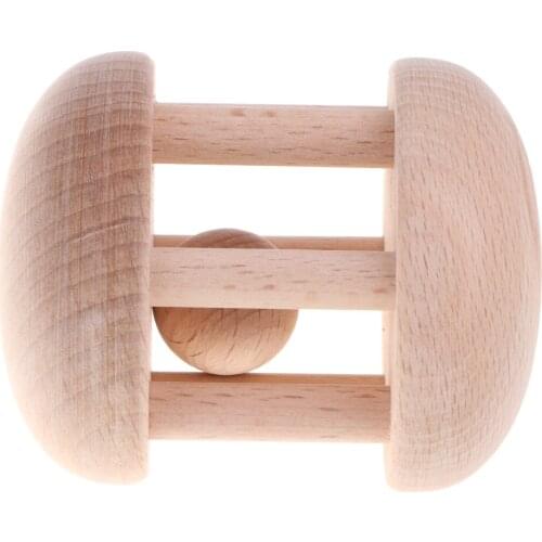 Montessori Natural Wooden Baby Rattle Handbell Early Educational Grasping & Teething Toddler Sensory Developmental Toy