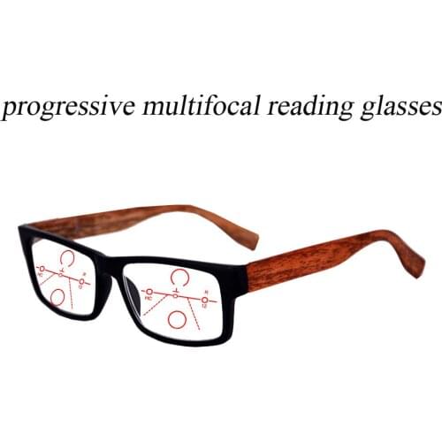 Progressive Multifocal Anti Blu Light Reading Glasses Black Wooden Frame for Men Women High Quality Business +0.75 To +4.0