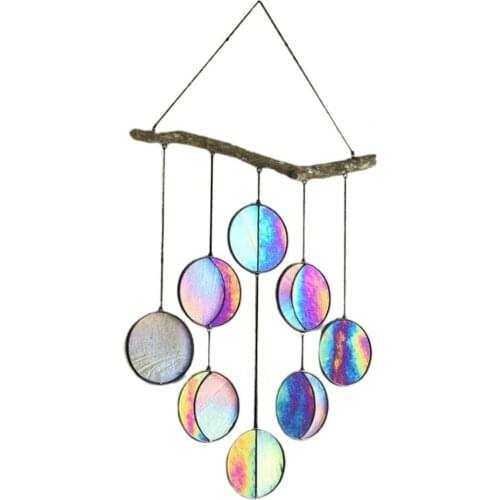 Transparent Rainbow Iridized Moon Phase Art Wall Hanging Stained Glass Moon Phase Wall Decor Room Decoration Aesthetic