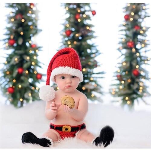 Christmas Hats Newborn Baby Boy Hand-woven Christmas Suit Party Dress Baby Girls Skirt 1 Set Photography Clothes