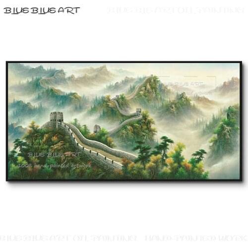 Hand-painted High Quality Wall Art The Great Wall Oil Painting on Canvas Beautiful Chinese Landscape The Great Wall Oil Painting