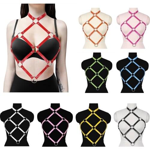 Sexy Suspenders Mesh Plaid Tops Corset Women Leather Harness Bondage Cage Bdsm Erotic Lingerie Goth Chest Harness Bra Belts