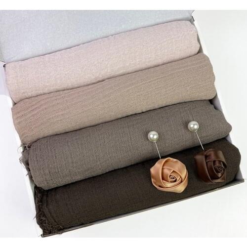 Bubble Plain Scarf Popular Muffler Shawls Big Pashmina Wrap Hijab Scarves Muslim Head Scarf Gift Box Set Female Foulard