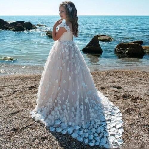 A Line Scoop Ivory Flower Girl Dresses Floor Length Flower Belt Girl Dresses For Wedding Pageant Dresses First Communion Dresses