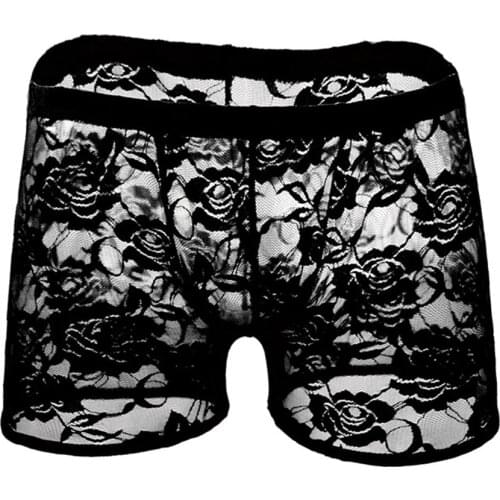 Sissy Panties Sexy Men See-through Lace Boxer Briefs Shorts Underwear Sissy Pants Lingerie Transparent Boxershorts Panties Brief
