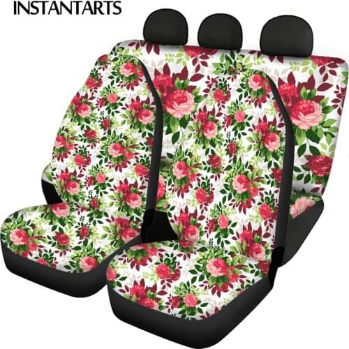 INSTANTARTS Rose Flower Design Universal Front/Back Car Seat Covers Comfortable Vehicle Seat Cushion Anti-Slip Seat Protector