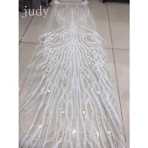 Stock 5yards/bag YX39# White glitter synthetic powder mesh and feather French style fabrics are used for wedding dress parties