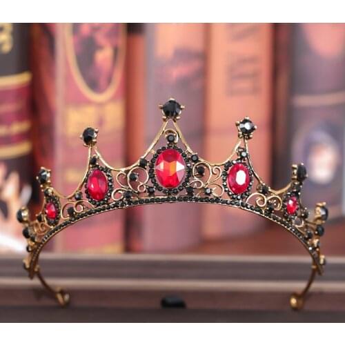 Vintage Red Rhinestones Crystal Wedding Crown Bridal Tiara Party Headpiece Jewelry Hair Ornament Woman Wedding Hair Jewelry