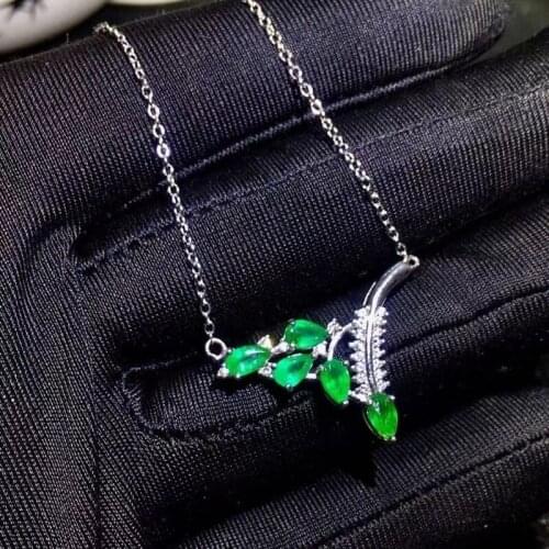 Jewelry Natural Emerald Pendant for Daily Wear 3*4mm Emerald Silver Pendant 925 Silver Jewelry Gift for Woman