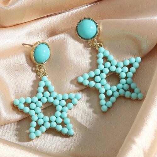 Miwens Ethnic Acrylic Beads Star Dangle Earrings for Women Summer Design Geometry Metal Beaded Stars Pendent Earrings Accessorie