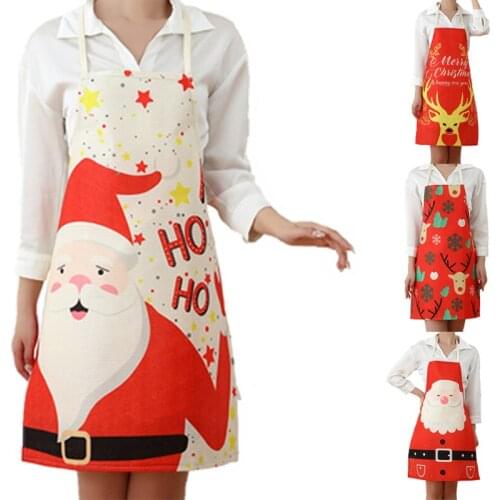 Creative Christmas Printed Women Kitchen Aprons Cooking Oil-proof Cotton Linen Antifouling Chef Apron for Man Kid Aprons