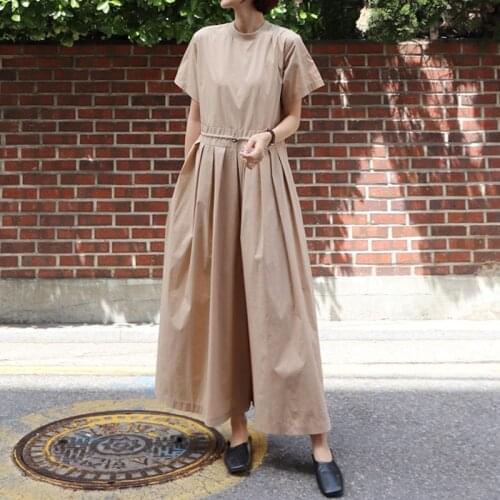Johnature New Casual Linen Loose Wide Leg Women Jumpsuits 2021 Summer Solid Color O-neck Short Sleeve Ankle-length Bodysuits