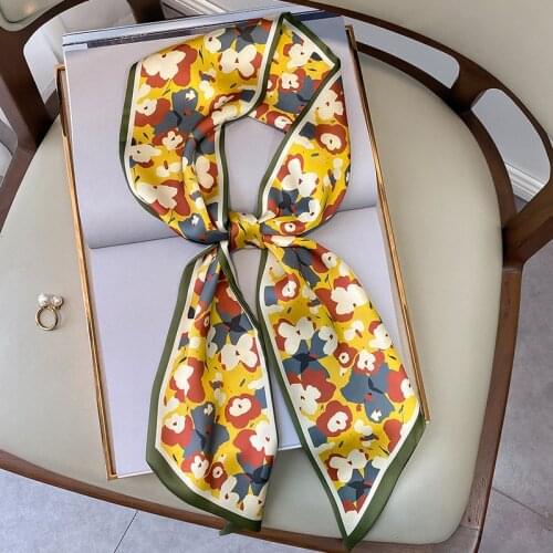2021 Fashion Silk Scarf For Women Narrow Long Wrist Small Ribbon Hair Band Scarves Female Floral Print